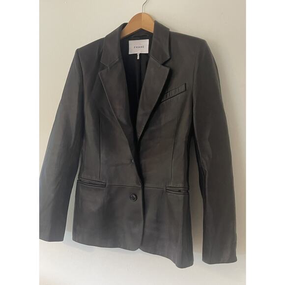 Frame Femme Leather Blazer Jacket Size 6 Espresso Brown $1398 - Picture 7 of 10